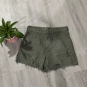 American Eagle Outfitters Women's Green Frayed Jean Shorts